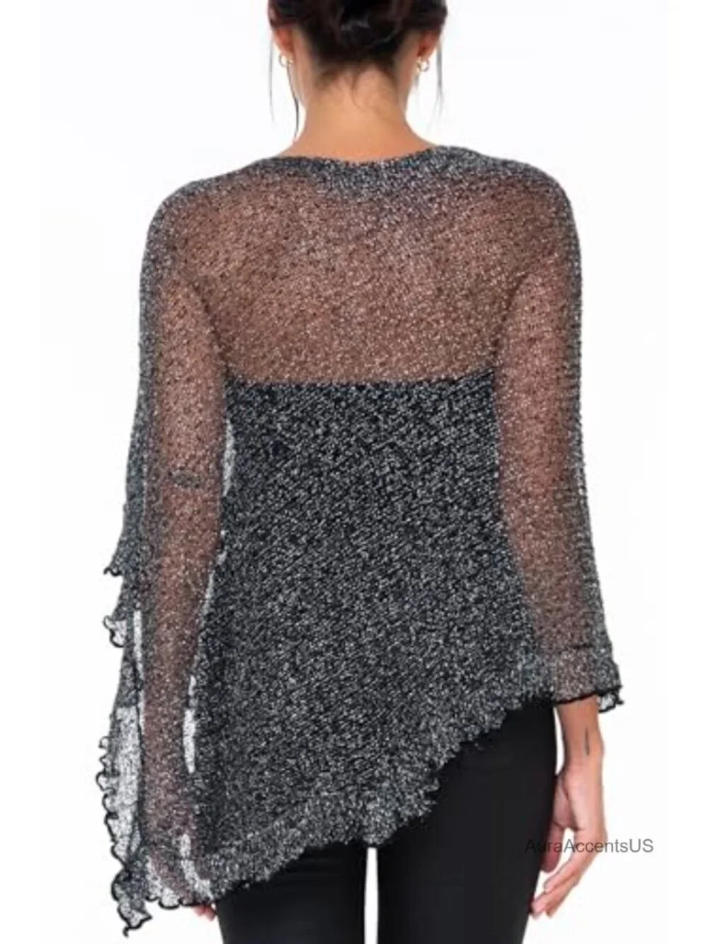 Sheer Knit Poncho Shrug Lightweight Ruffle Wrap Shawl Cover Up